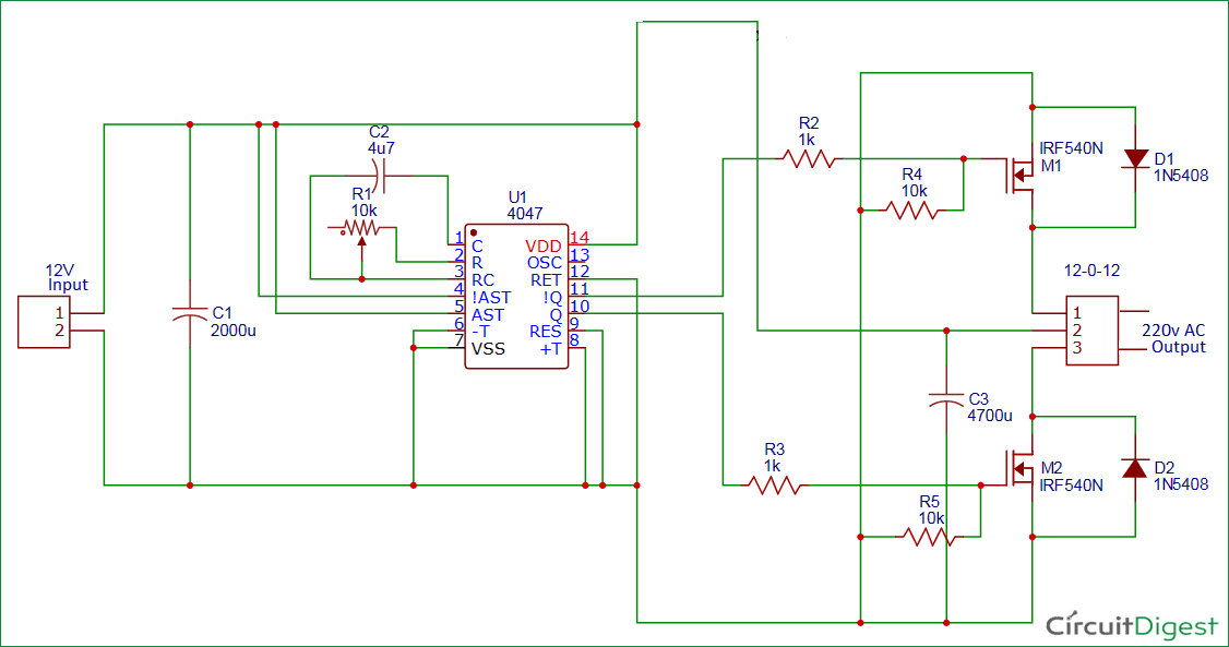 100 watt 12v DC to 220v AC Inverter Circuit Diagram 