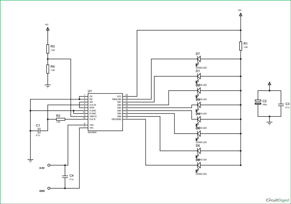 Adc0804 Analog To Digital Converter Circuit Pinout And 53 Off 8324