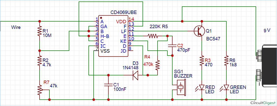 LIVE WIRE AND BROKEN WIRE DETECTOR SIMPLE CIRCUIT , live wire