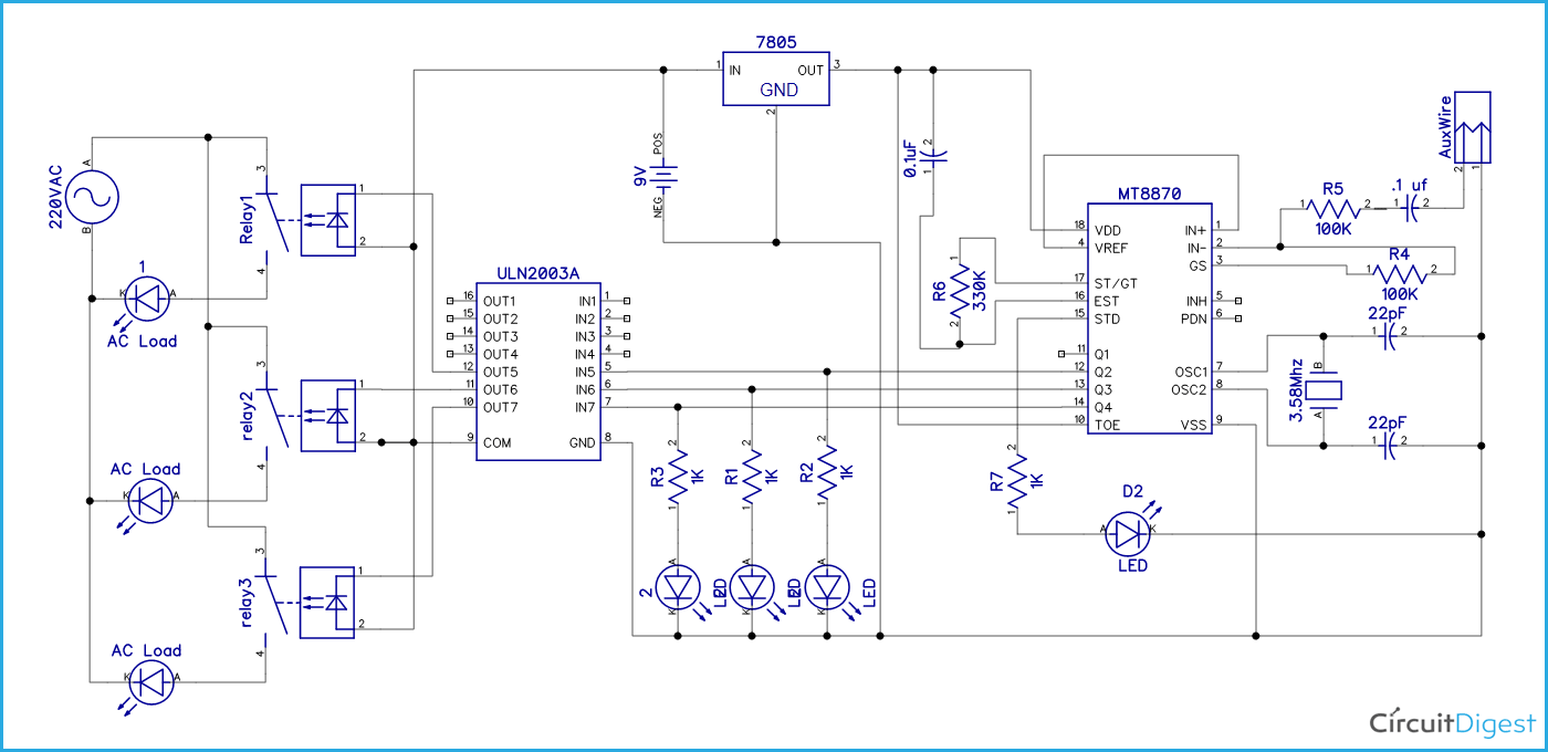 DTMF Based Home Automation Circuit Diagram