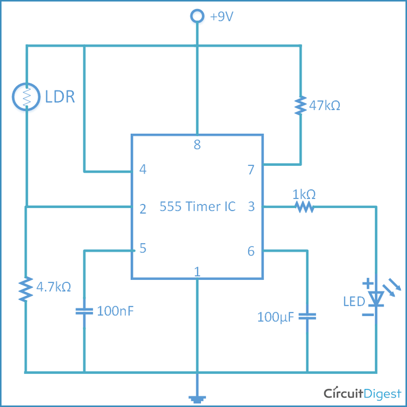 Dark Detecting LED Circuit Diagram