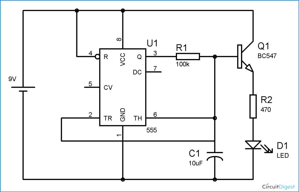 Fading LED Circuit Diagram using IC 555
