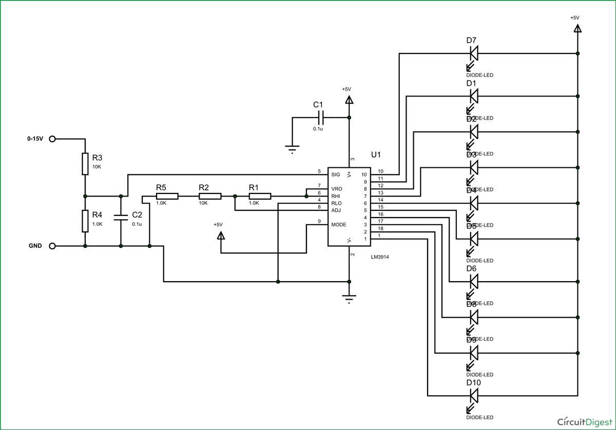 LM3914 Voltmeter Circuit Diagram