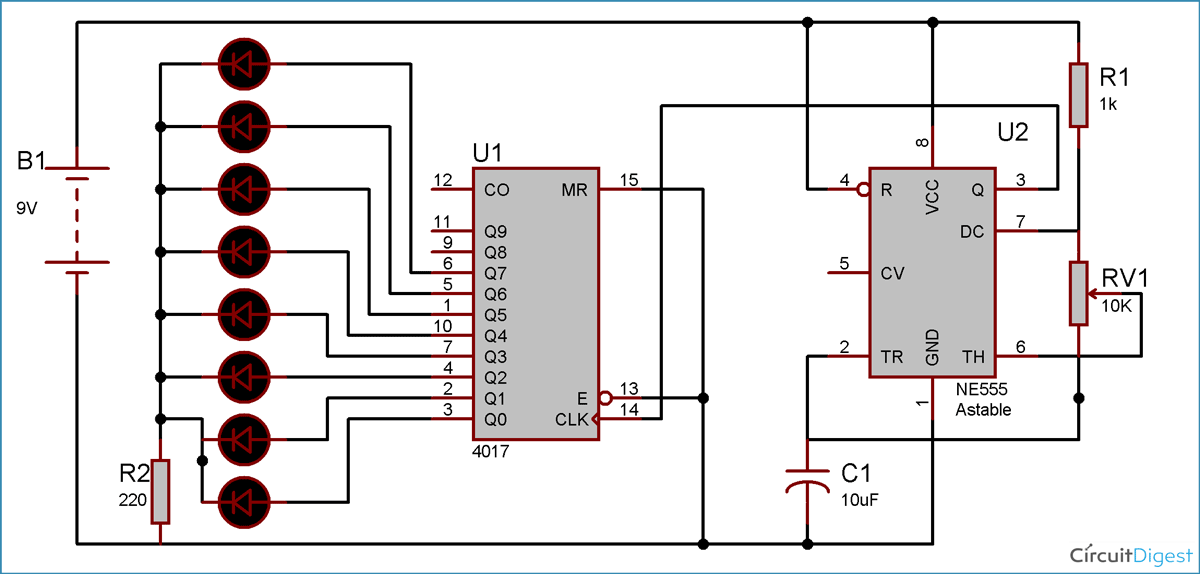 Heart Shaped Serial LED Flasher Circuit Diagram using IC ...