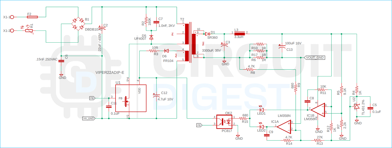 Viper22A based CC/CV SMPS Circuit Diagram