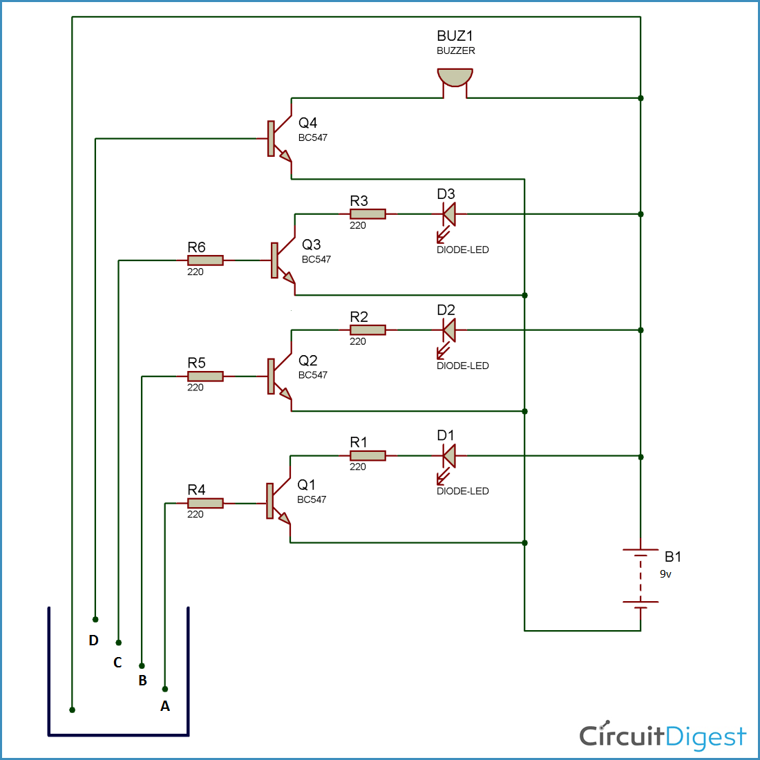 Water Level Indicator Circuit Diagram - Circuit Diagram Water Level Indicator Alarm Circuit - Water Level Indicator Circuit Diagram