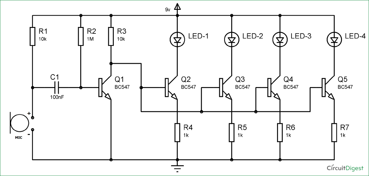 BC547 based led music light circuit diagram