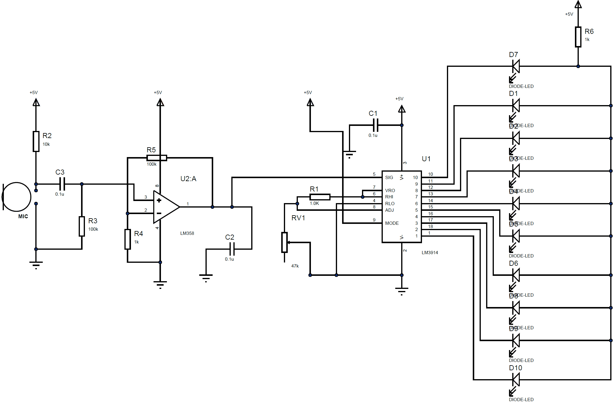 VU Meter using LM3914 Circuit Diagram