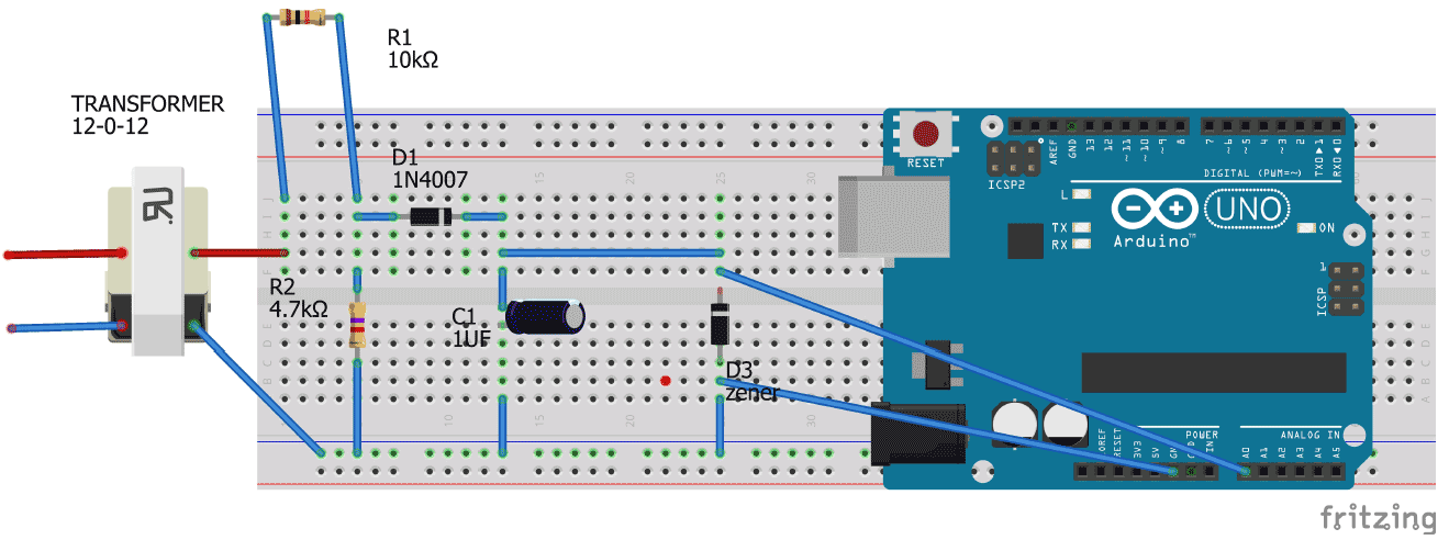 AC voltmeter using Arduino circuit diagram
