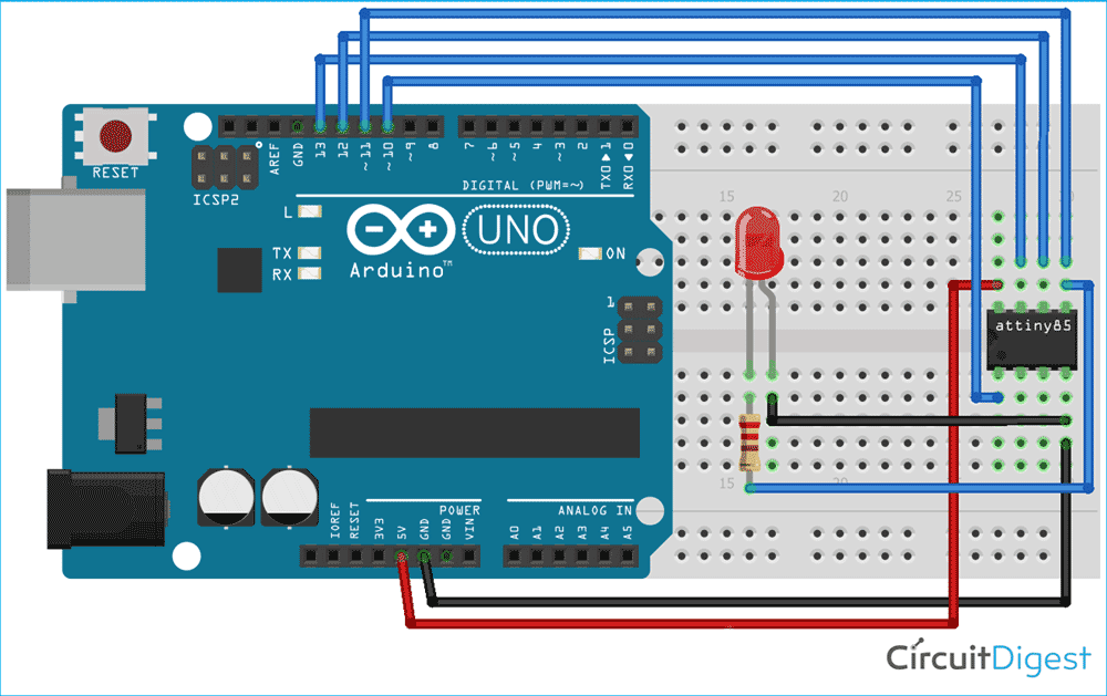 ATtiny85 with Arduino Circuit Diagram