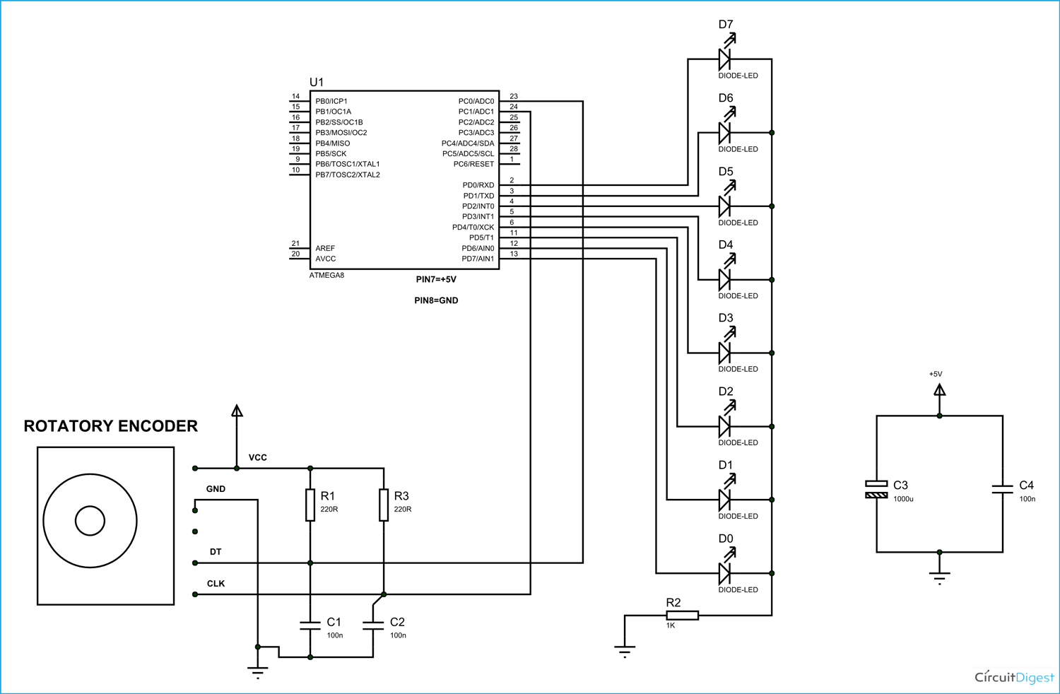AVR Rotary Encoder Circuit Diagram