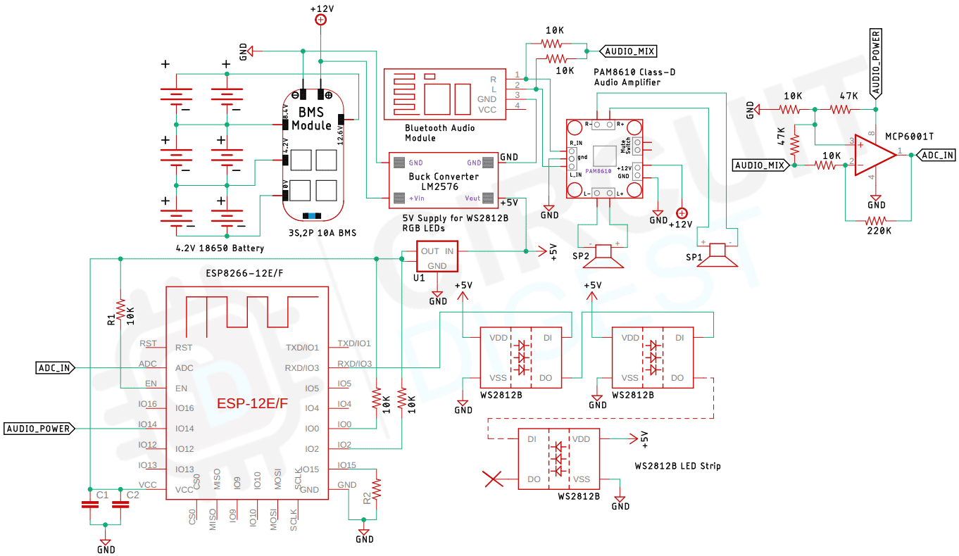 Arduino Bluetooth Speaker Circuit Diagram