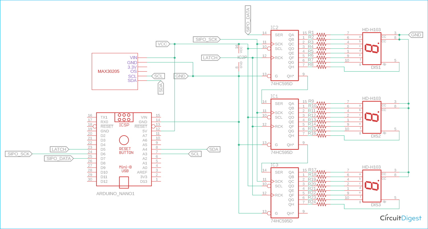 Arduino Body Temperature Meter Circuit Diagram
