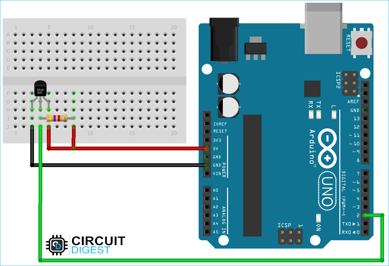 Arduino DS18B20 Sensor Circuit Diagram