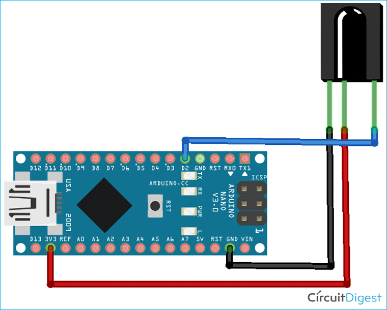IR Remote Decoder using Arduino Circuit Diagram