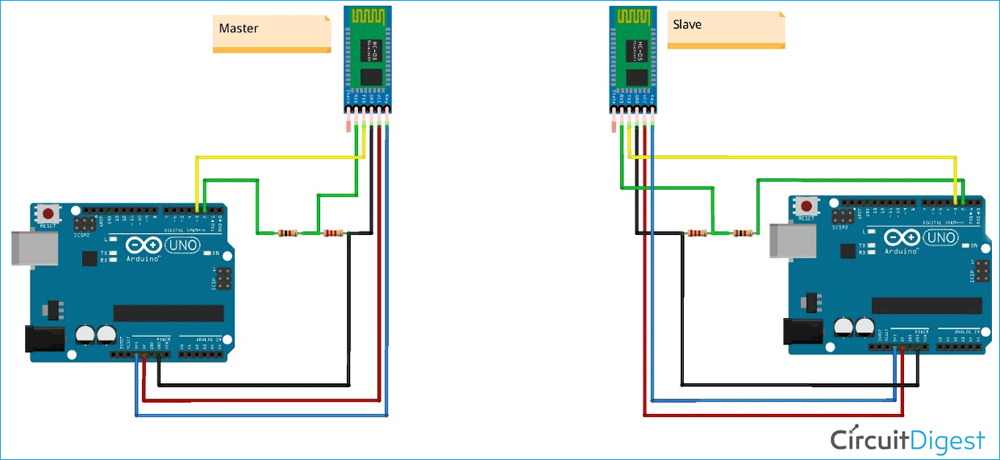 Arduino Master and Slave Bluetooth Circuit Diagram