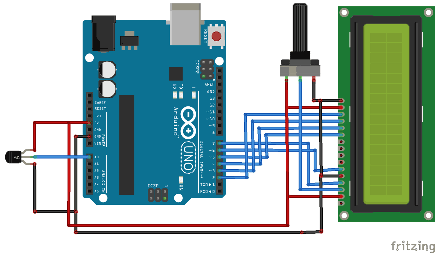 Arduino Based Digital Thermometer Circuit Diagram