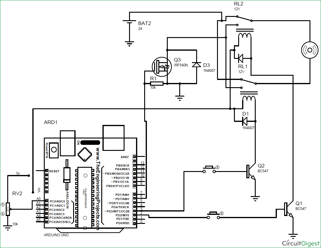 Arduino based DC Motor Speed and Direction Control circuit diagram