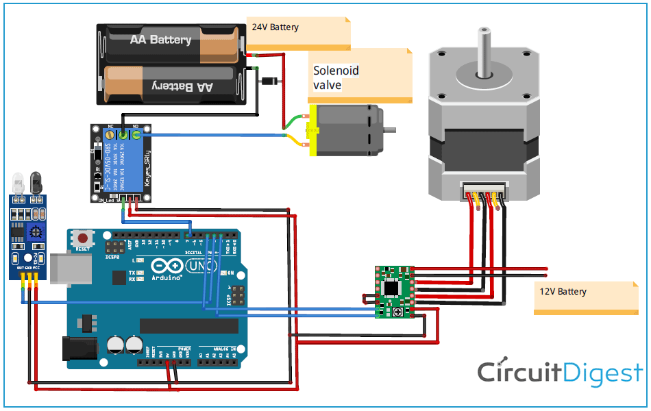 Automatic Bottle Filling System using Arduino Circuit Diagram