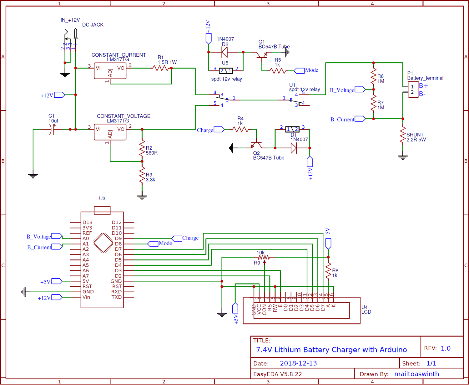 Circuit Diagram for 7.4V Two Step Lithium Battery Charger Circuit