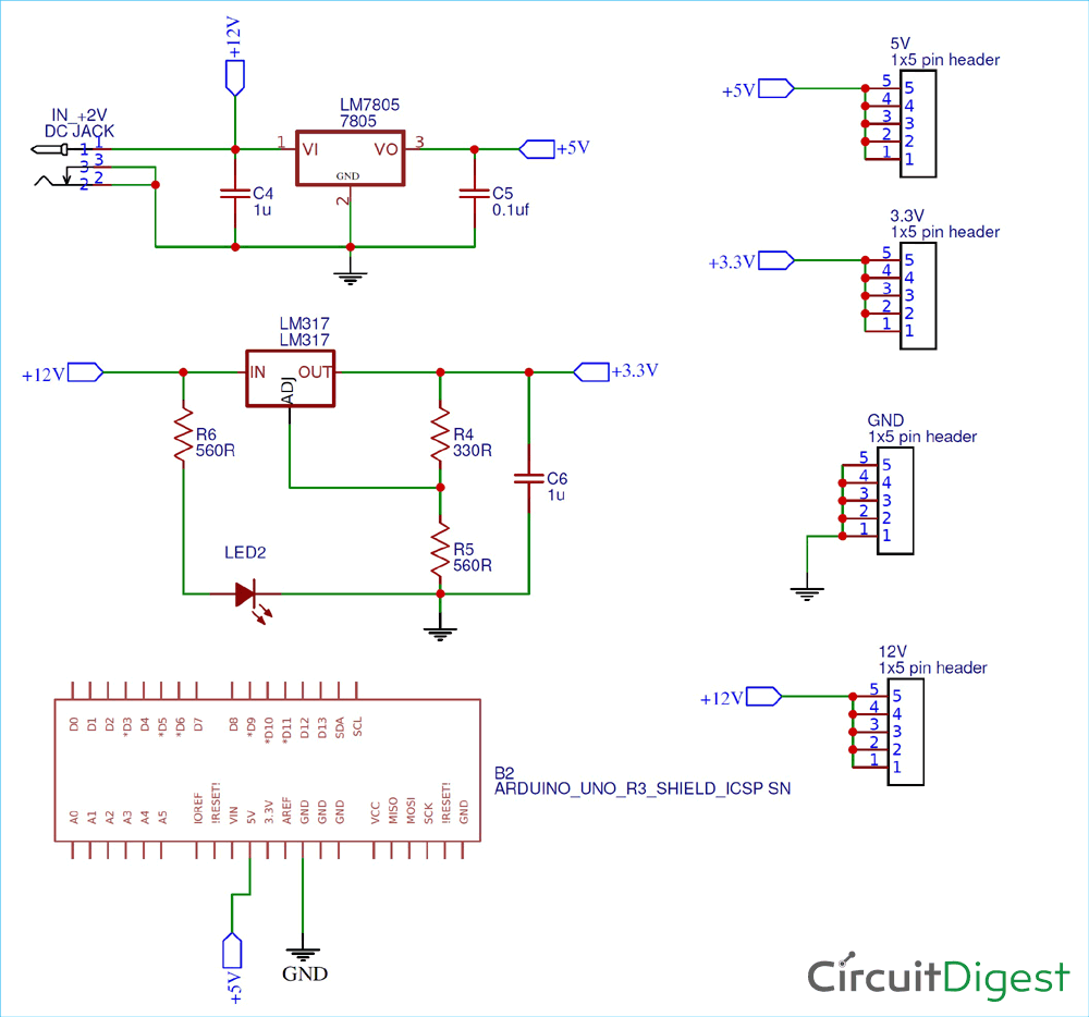 Circuit Diagram for Arduino Power Supply Shield