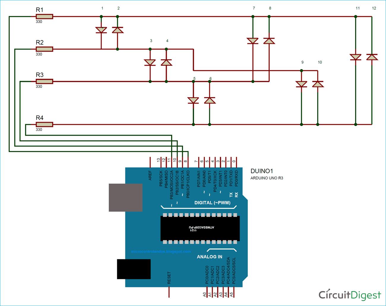 Circuit Diagram for Charlieplexing Arduino