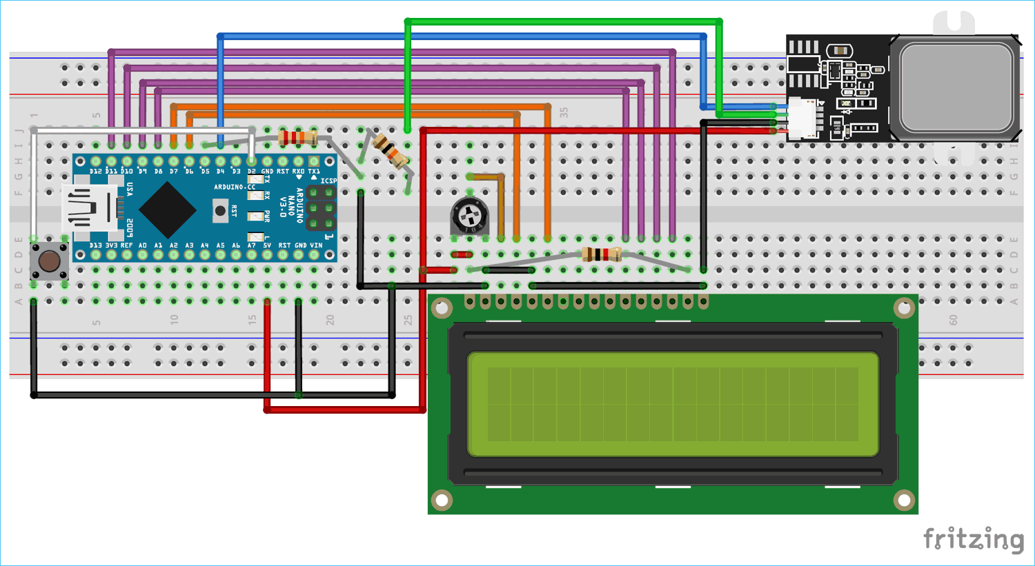 Arduino GT511C3 Finger Print Sensor Circuit Diagram Connections