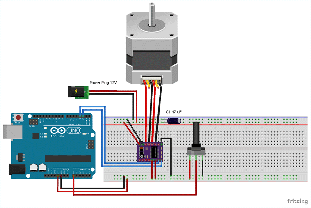 Circuit Diagram for Control NEMA 17 Stepper Motor with Arduino and DRV8825