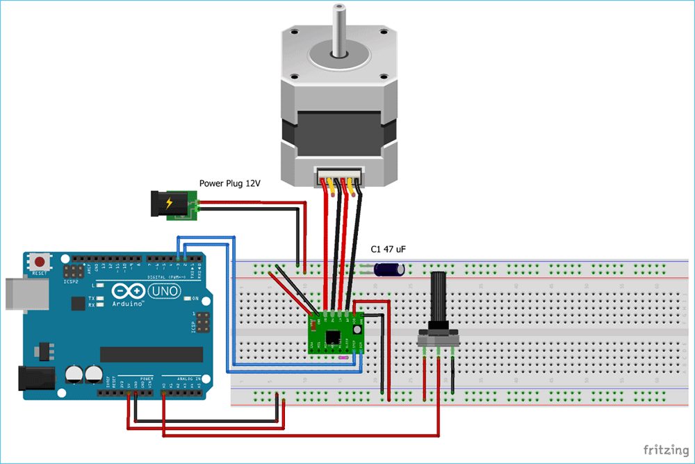 NEMA 17 Stepper Motor with Arduino and Potentiometer: Circuit Diagram