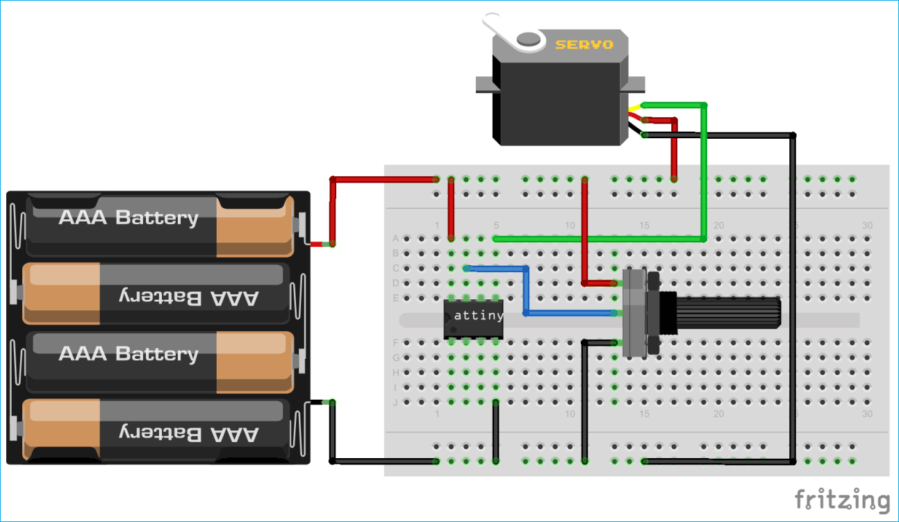 Circuit Diagram for Controlling a Servo Motor using Pot with ATtiny13