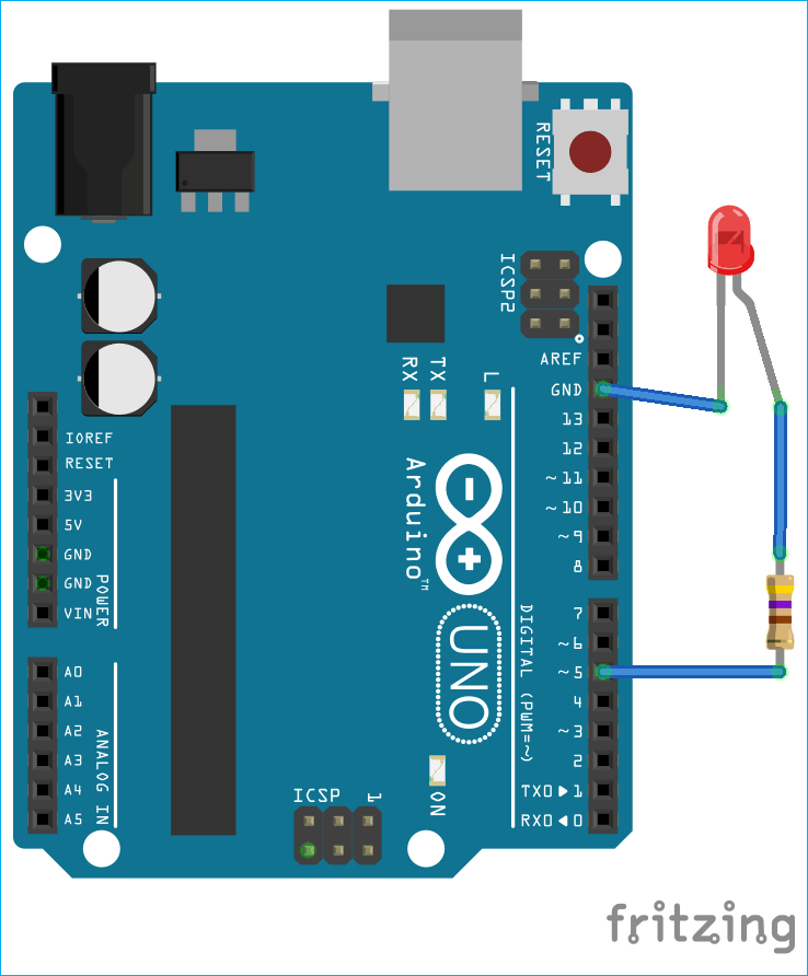 Circuit Diagram for Controlling an LED using Node.js and Arduino