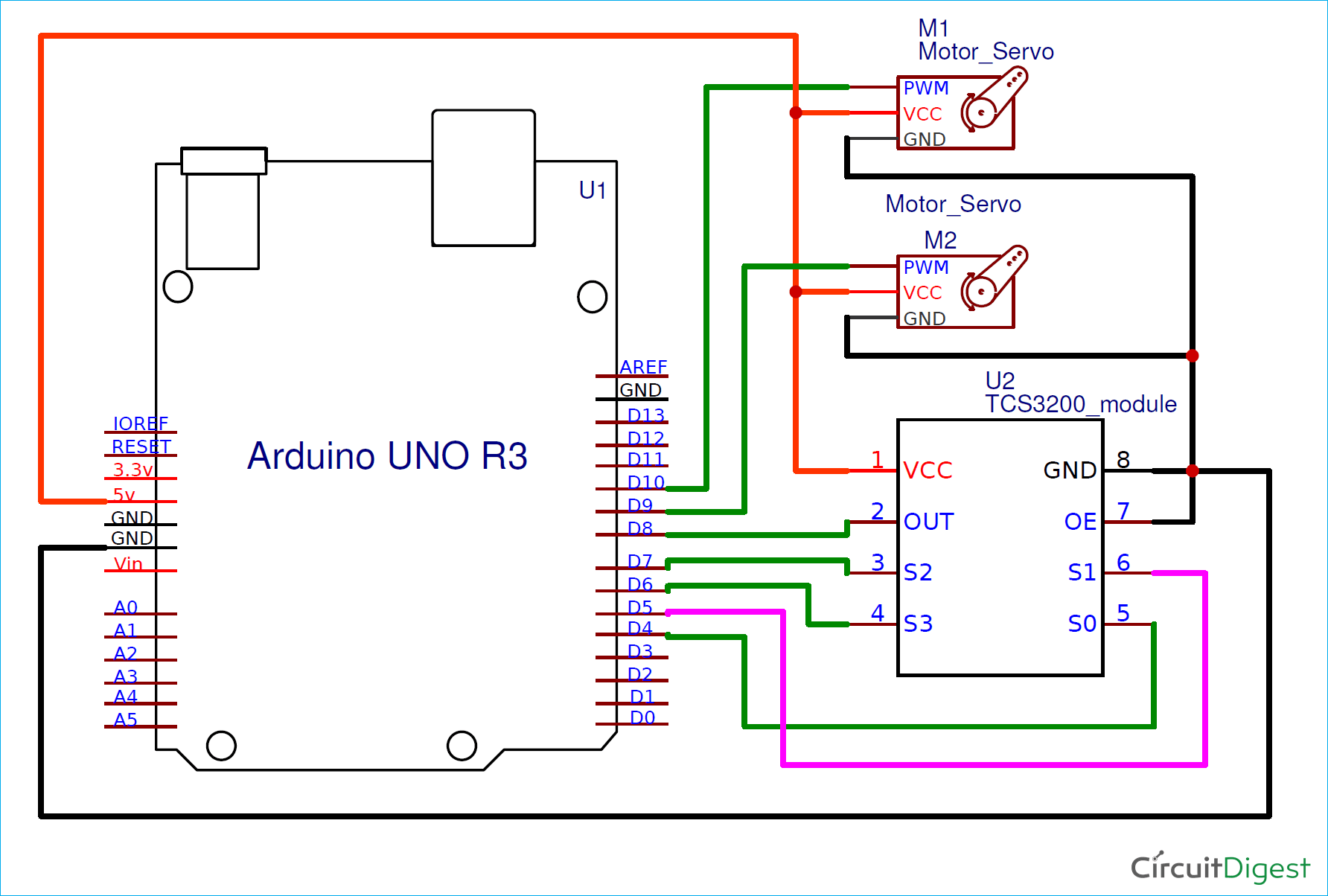 Arduino Color Sorter Machine Circuit Diagram