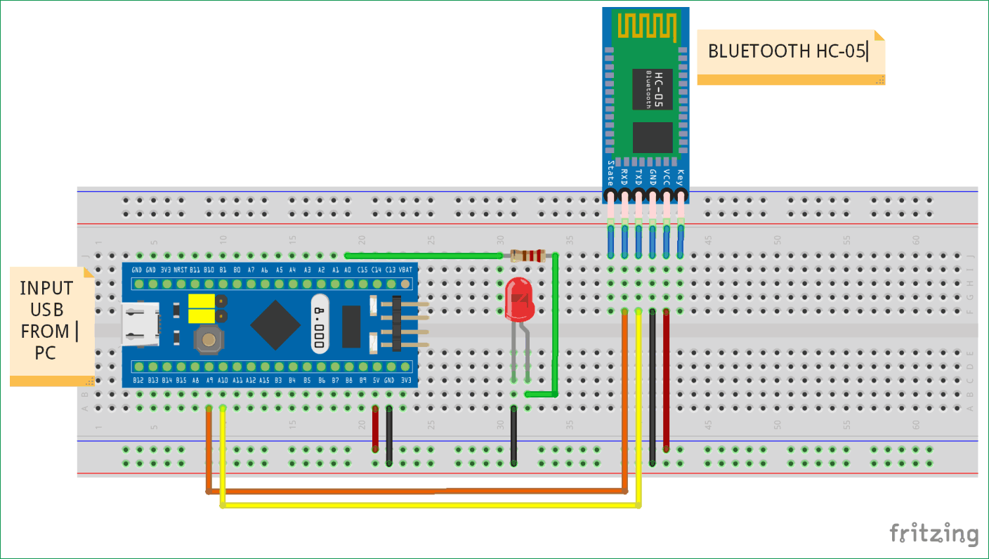 Circuit Diagram for Interfacing Bluetooth HC-05 with STM32F103C8 Blue Pill