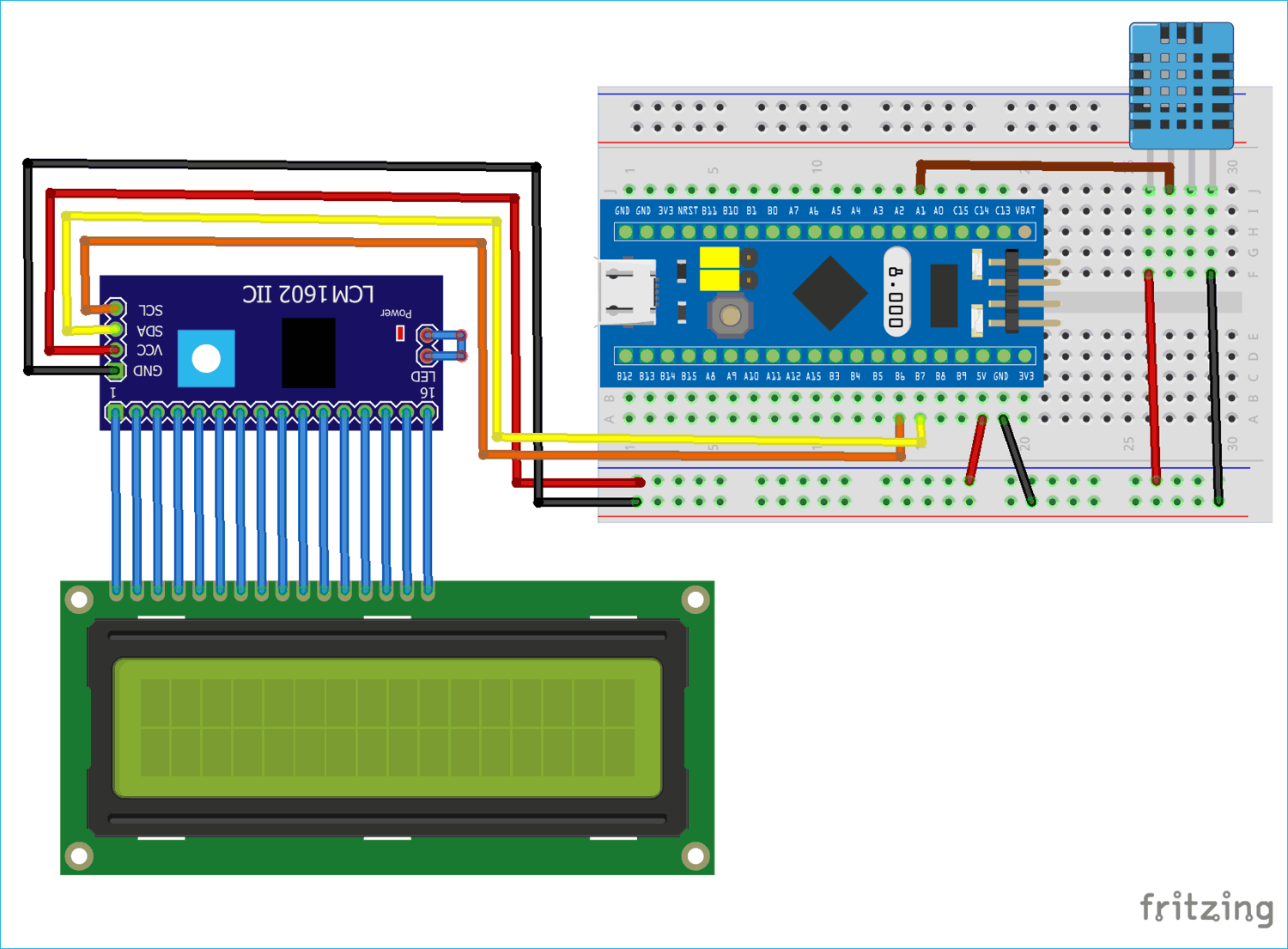 Circuit Diagram for Interfacing DHT11 Temperature & Humidity Sensor with STM32F103C8