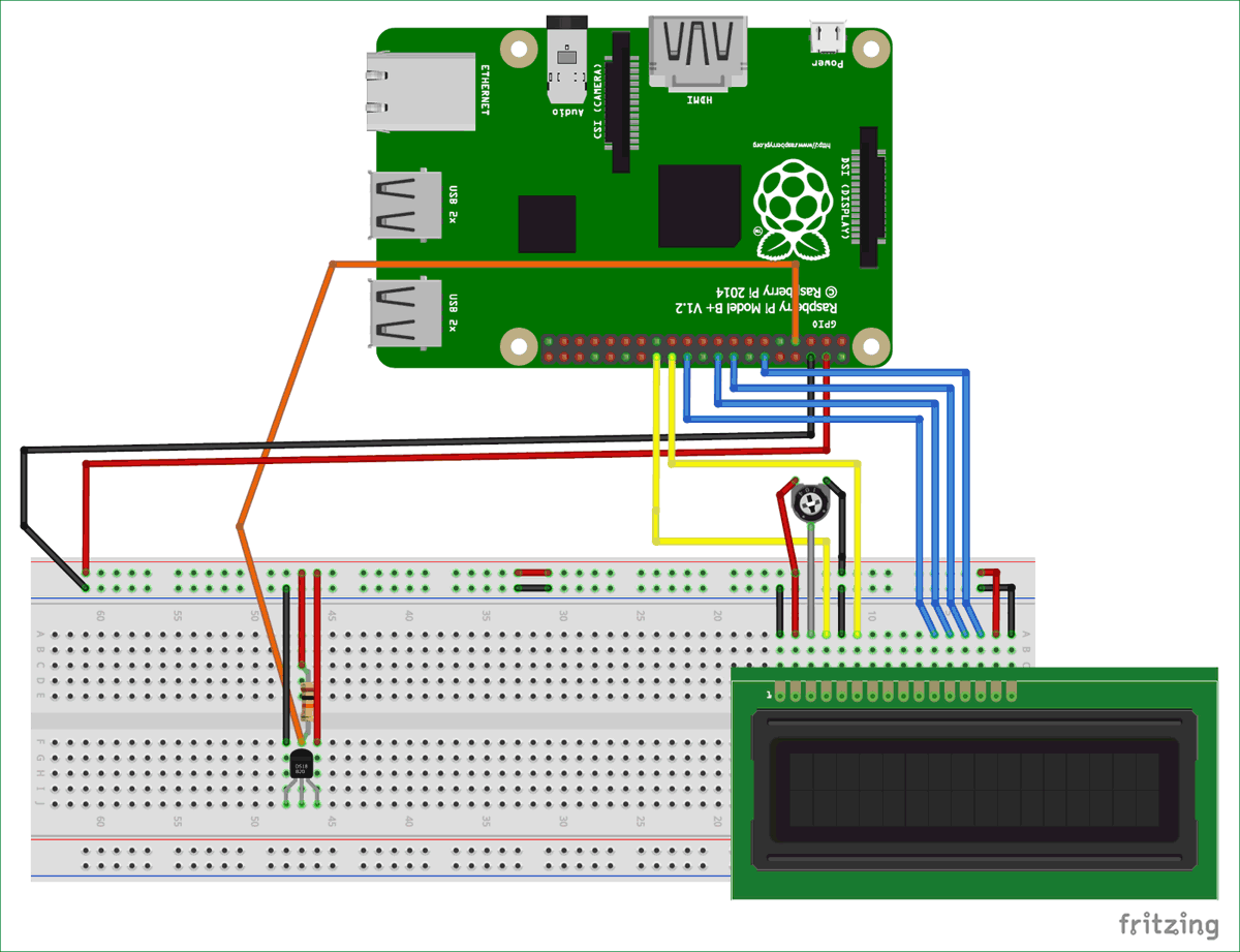 Circuit Diagram for Interfacing DS18B20 Temperature Sensor with Raspberry Pi