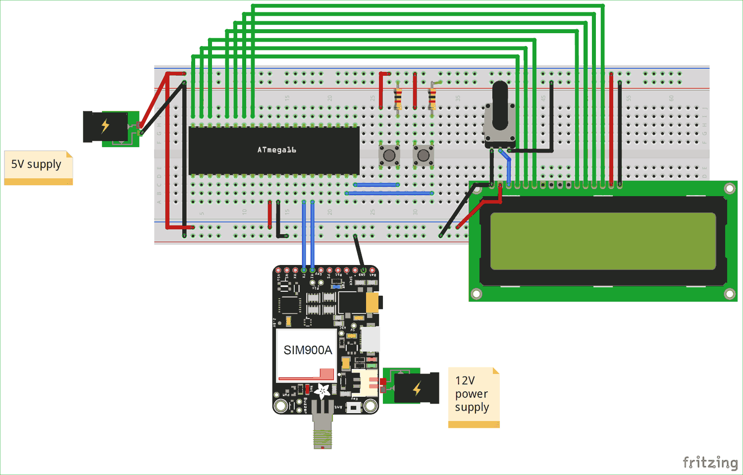 Circuit Diagram for Interfacing GSM Module with AVR Microcontroller