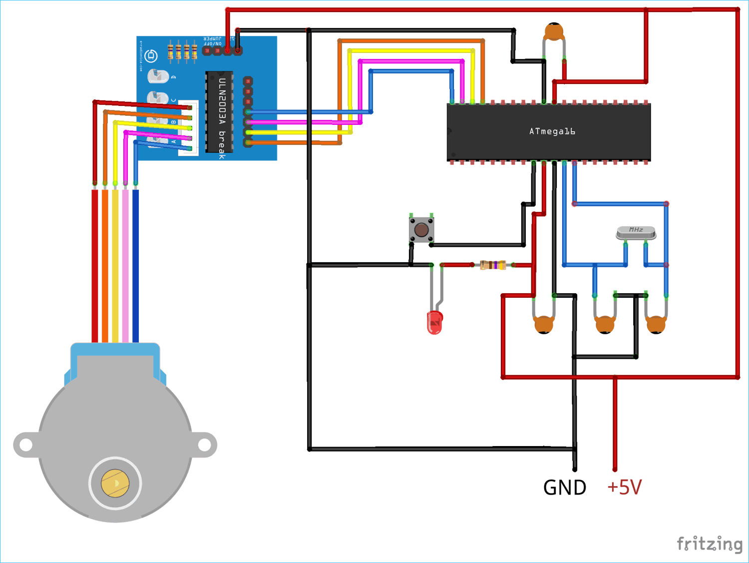 Circuit Diagram for Interfacing Stepper Motor with AVR Microcontroller Atmega16 using ULN2003