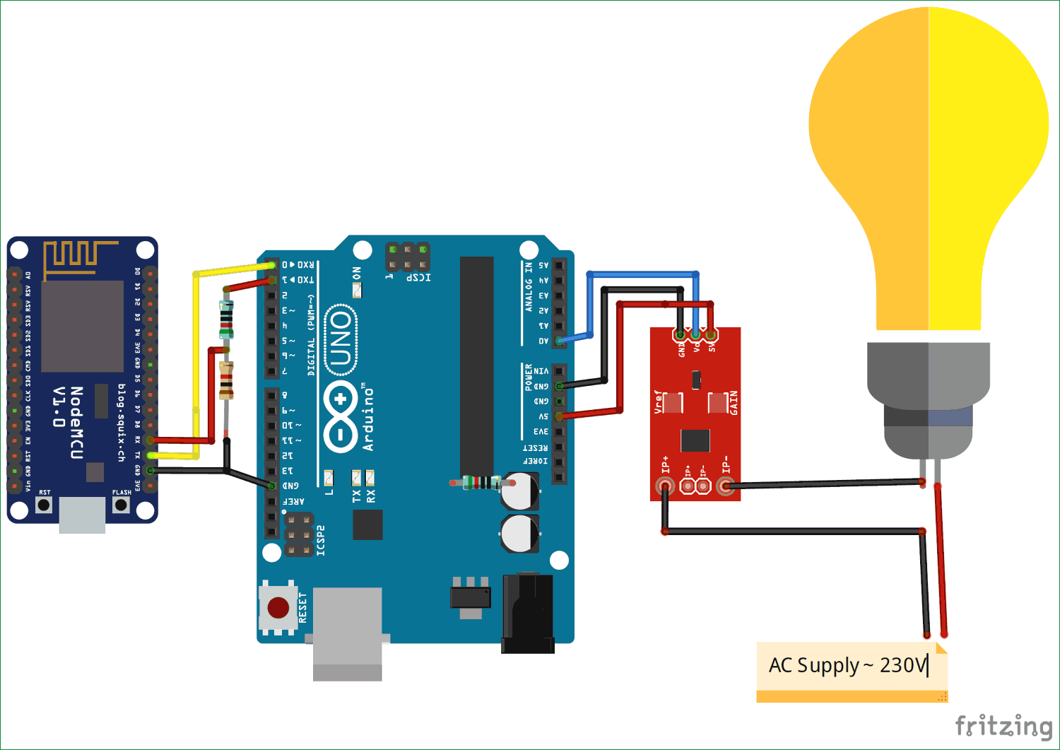 Circuit Diagram for IoT based Electricity Energy Meter using ESP12 and Arduino