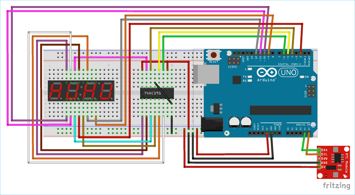 Arduino 7 Segment Display Clock Circuit Diagram