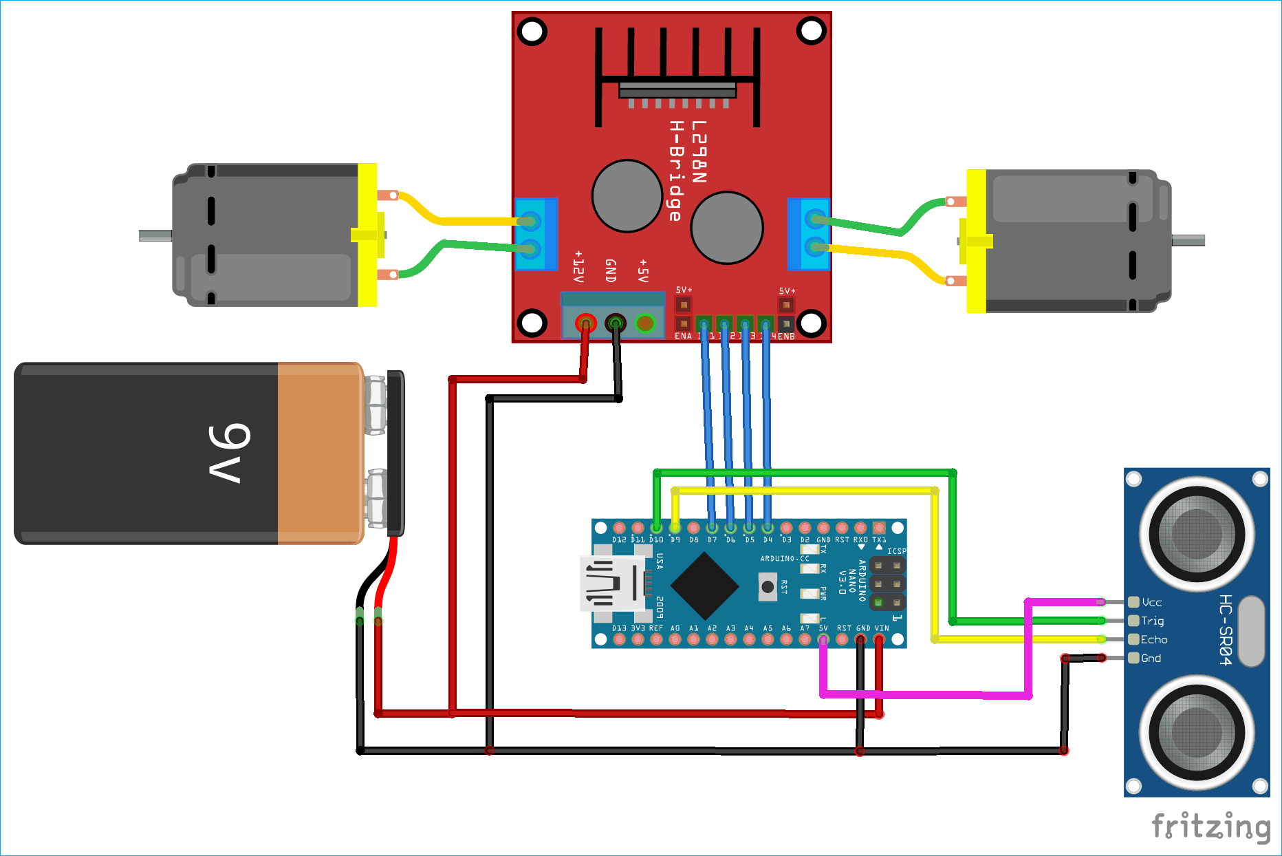 Arduino Obstacle Avoiding Robot Circuit Diagram