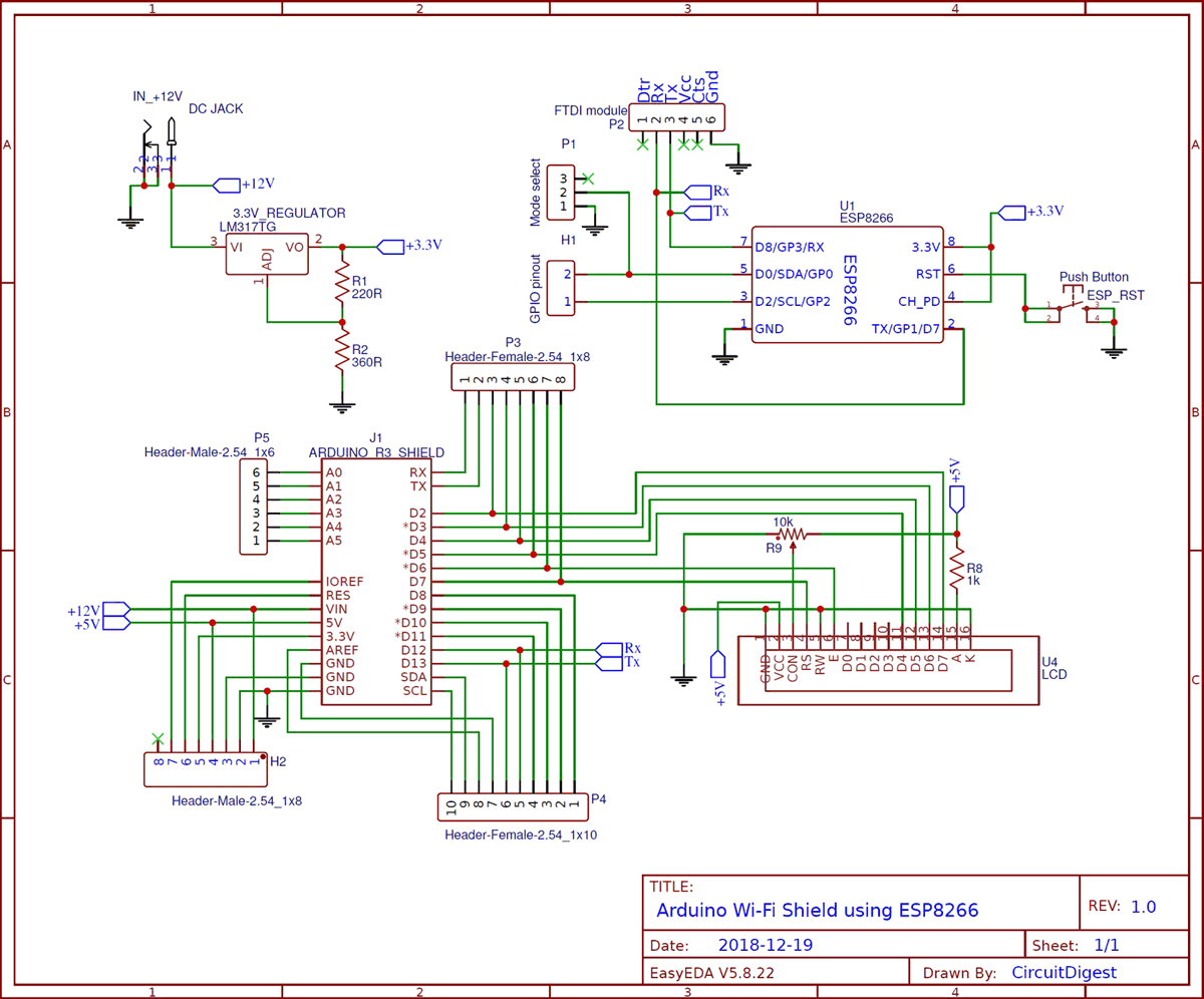 Arduino WiFi Shield Circuit Diagram