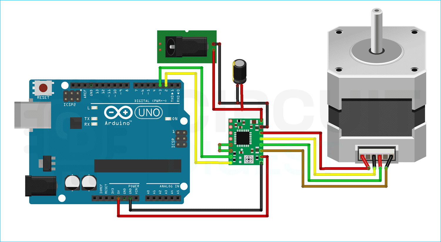 Circuit Diagram of Interfacing A4988 Stepper Motor with Arduino