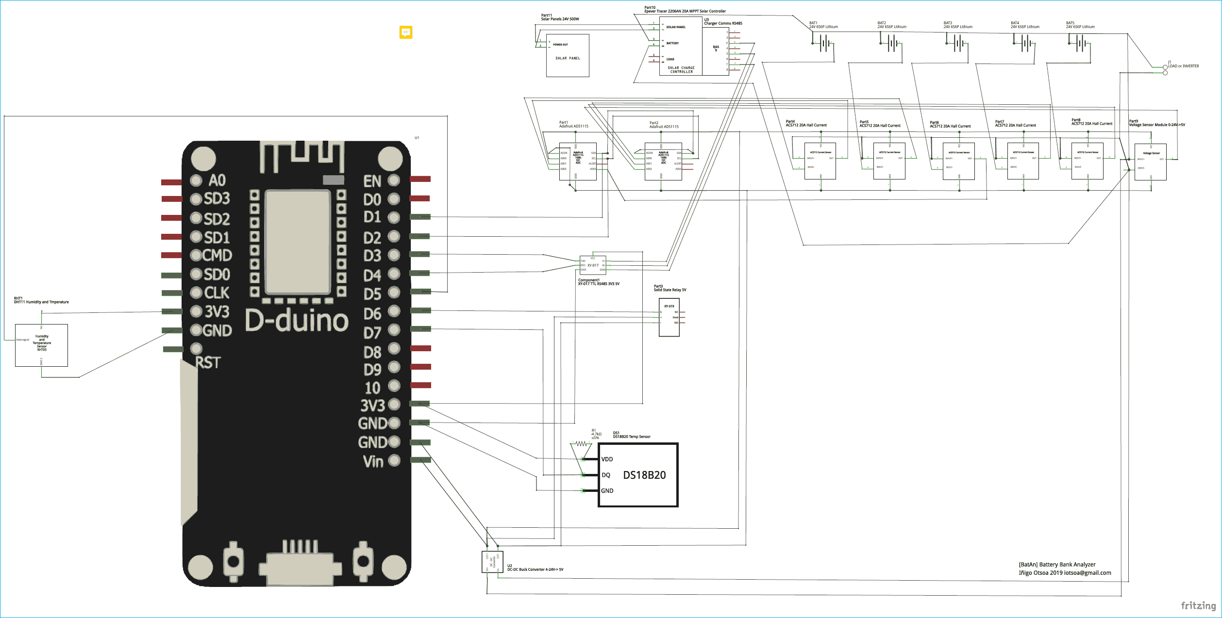 Circuit Diagram of IoT based Lithium Battery Monitoring System using ESP8266