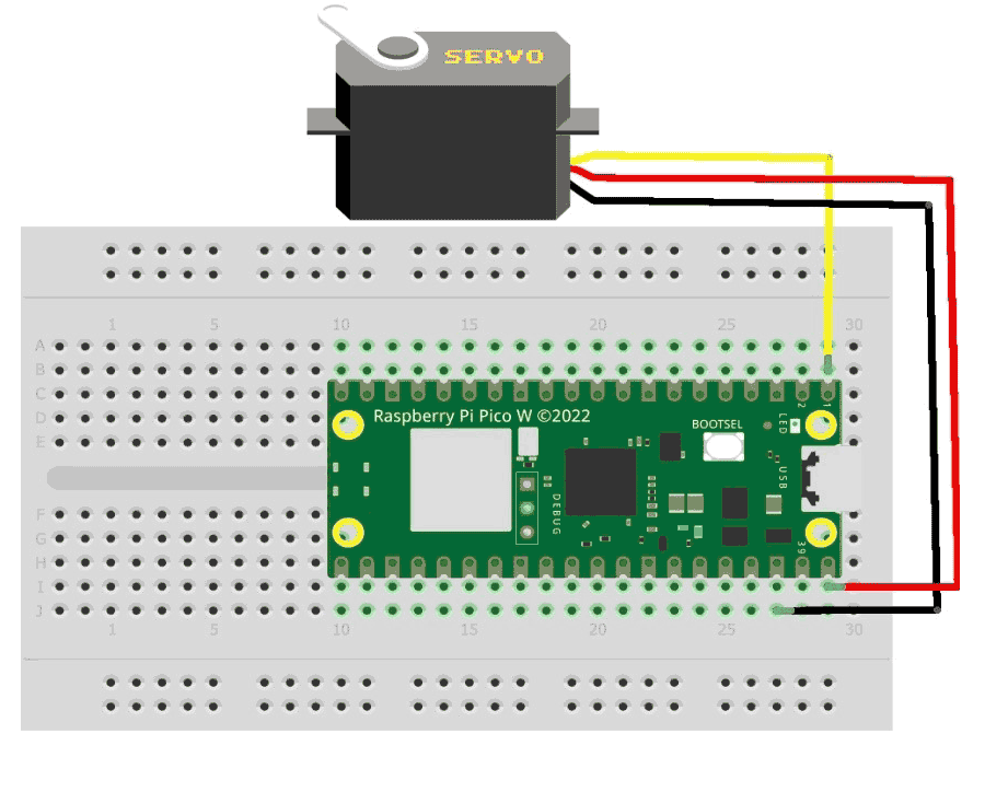Circuit Diagram of Raspberry Pi Pico W with Servo Motor