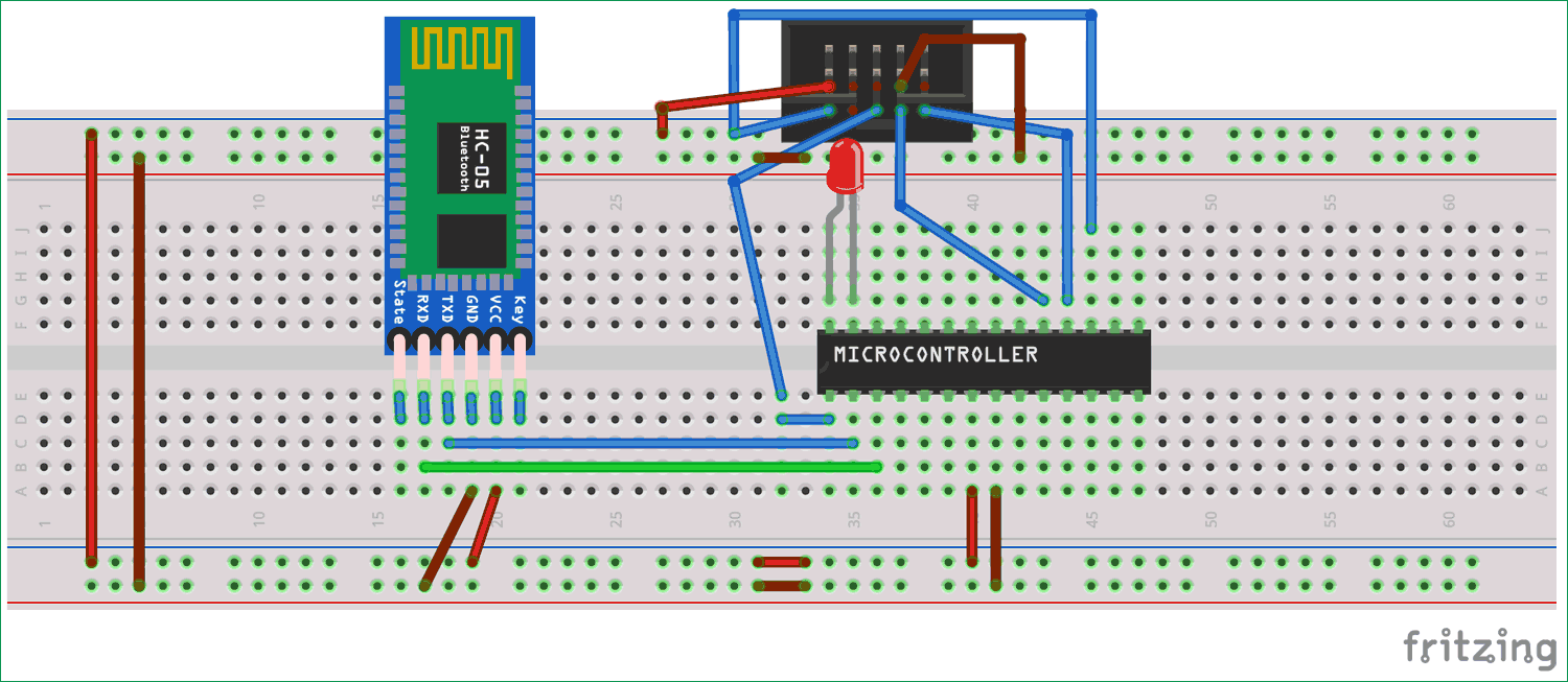 Circuit Diagram for Interfacing HC-05 Bluetooth module with Atmega8