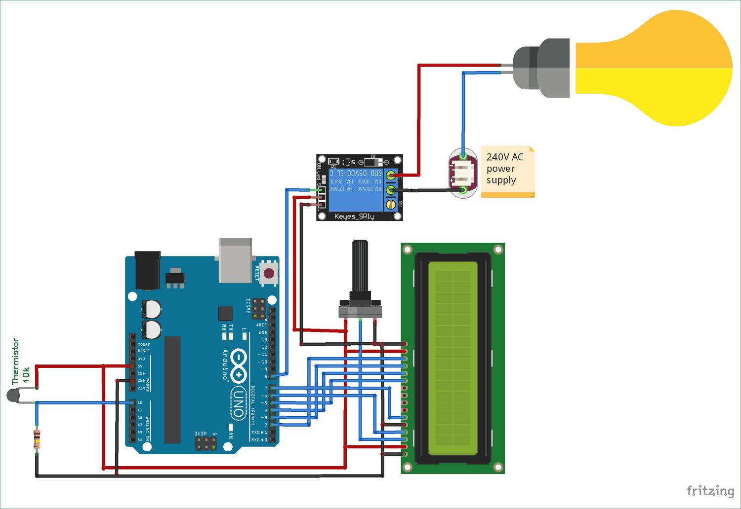Control Relay using Arduino based on Temperature circuit