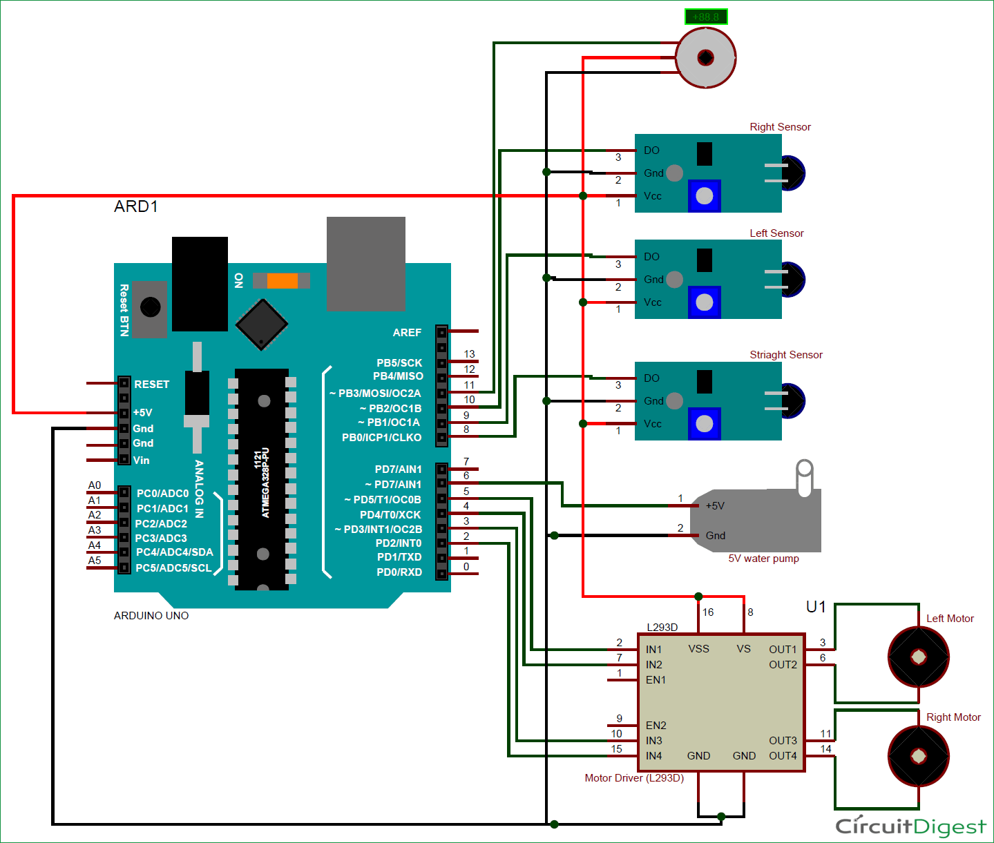 DIY Arduino based Fire Fighting Robot circuit diagram