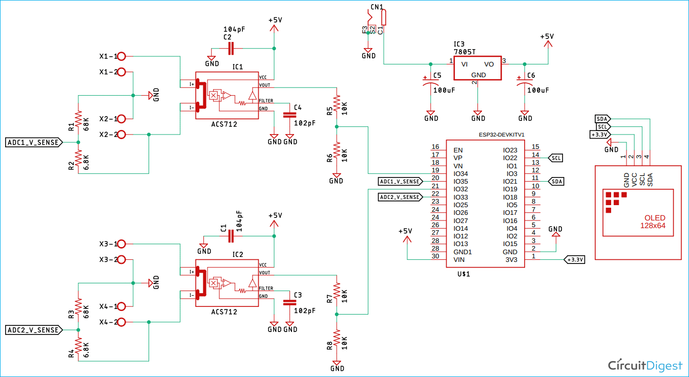 ESP32 Based Efficiency Meter Circuit Diagram