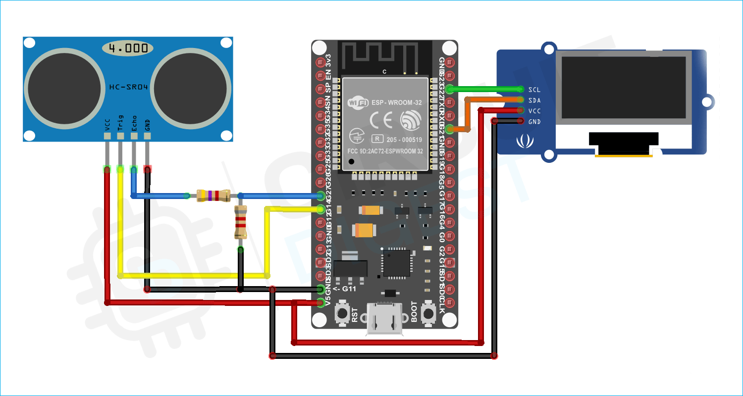 ESP32 with HC-SR04 Ultrasonic Sensor Circuit Diagram