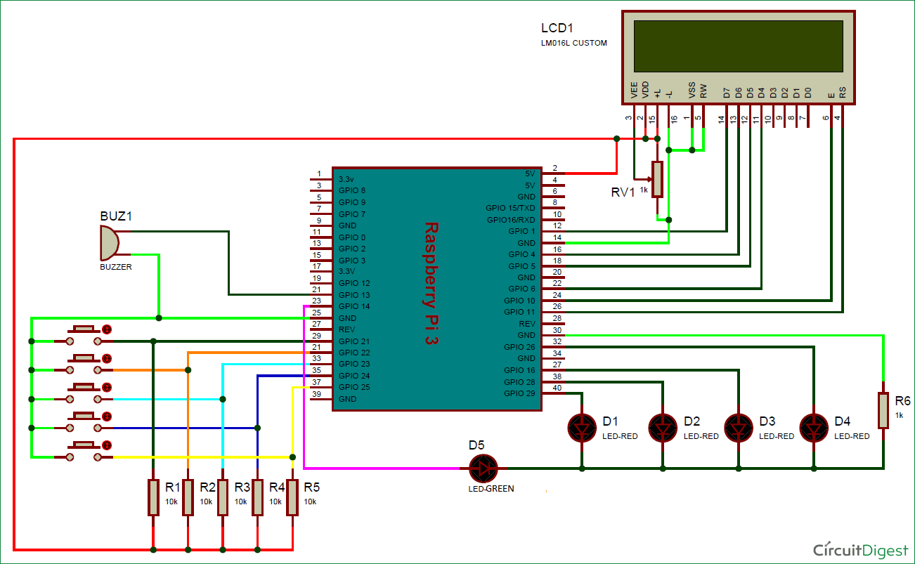 Electronic Voting Machine using Raspberry Pi Circuit diagram